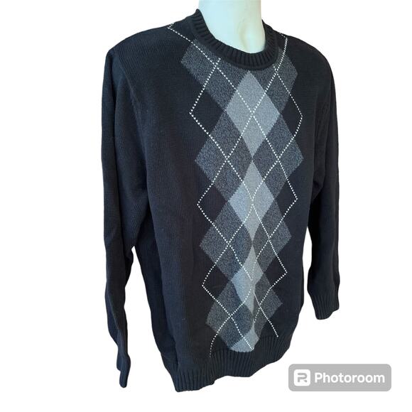 Dockers Knit Crewneck Argyle Sweater Pullover Sweater Black Gray Mens XL Cotton - Picture 3 of 7